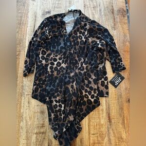 Women's Leopard Print Top waterfall drape 3/4 sleeve cardigans blue Brown NEW